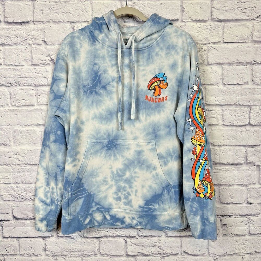 No.Hours Hoodie Unizex S Blue Tye Dye Mushrooms Pick Your Passion Rainbow Groovy